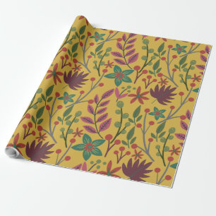 Gelbe Blumen und Blätter mit nahtlosem Blumenmuste Geschenkpapier