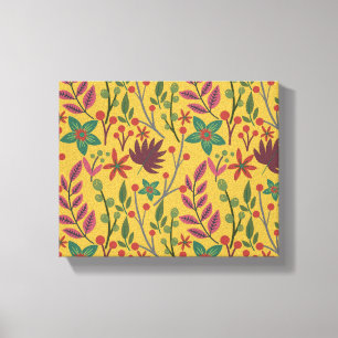 Gelbe Blumen und Blätter mit nahtlosem Blumenmuste Leinwanddruck