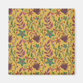 Gelbe Blumen und Blätter mit nahtlosem Blumenmuste Magnet (Vorne)