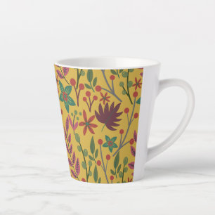 Gelbe Blumen und Blätter mit nahtlosem Blumenmuste Milchtasse
