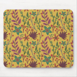 Gelbe Blumen und Blätter mit nahtlosem Blumenmuste Mousepad