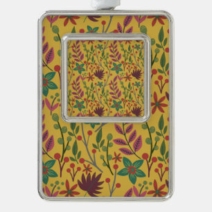 Gelbe Blumen und Blätter mit nahtlosem Blumenmuste Rahmen-Ornament Silber