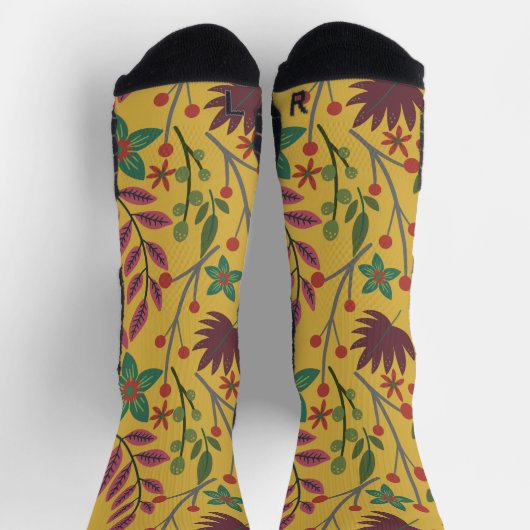 Gelbe Blumen und Blätter mit nahtlosem Blumenmuste Socken (Oben)