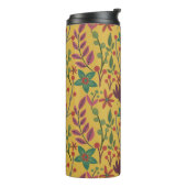 Gelbe Blumen und Blätter mit nahtlosem Blumenmuste Thermosbecher (Nach links gedreht)