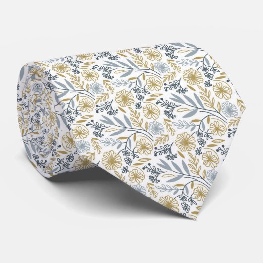 Gelbe Blumen- und Blätter-Muster Chic-Hochzeit Krawatte (Gerollt)