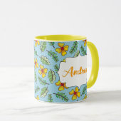 Gelbe Blumen und Blätter Name Tasse (VorderseiteRechts)