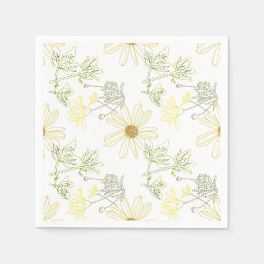 Gelbe Blumen und Blätter Serviette (Vorderseite)