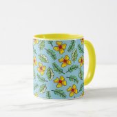 Gelbe Blumen und Blätter Tasse (VorderseiteRechts)