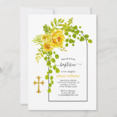 Gelbe Blumen und blumenreiche Taufe Einladung (Vorderseite)