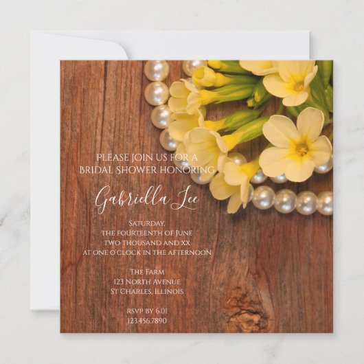 Gelbe Blumen und Brautparty aus Stallholz Einladung (Vorderseite)