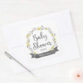 Gelbe Blumen und graue Blätter Kinderdusche Quadratischer Aufkleber (Umschlag)