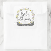 Gelbe Blumen und graue Blätter Kinderdusche Quadratischer Aufkleber (Tasche)