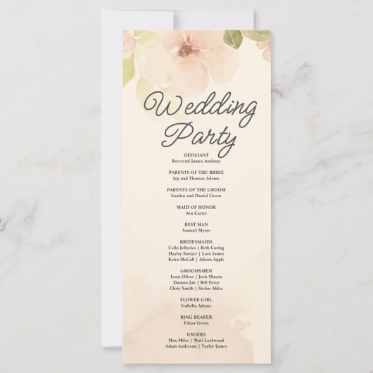 Gelbe Blumen und Grüngelbe Hochzeitsprogramme (Rückseite)