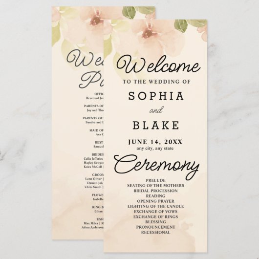 Gelbe Blumen und Grüngelbe Hochzeitsprogramme (Vorne/Hinten)