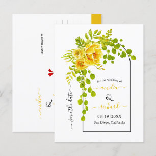 Gelbe Blumen und Hochzeit im Herbst Save the Date Postkarte