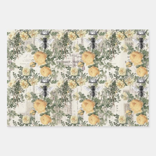 Gelbe Blumen und Königin-Biene Geschenkpapier Set (Vorderseite 2)