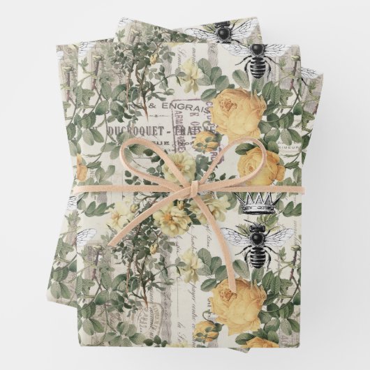 Gelbe Blumen und Königin-Biene Geschenkpapier Set (Beispiel)