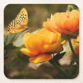 Gelbe Blumen und Schmetterling Rechteckiger Pappuntersetzer (Vorderseite)