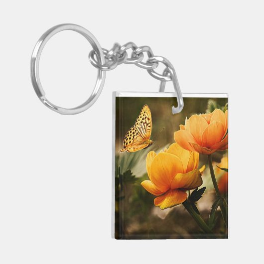 Gelbe Blumen und Schmetterling Schlüsselanhänger (Vorderseite links)