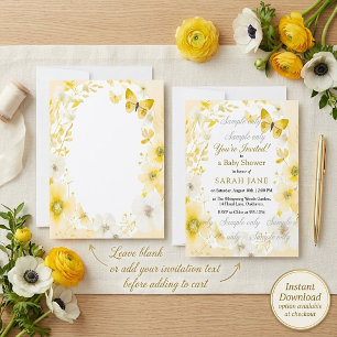 Gelbe Blumen und Schmetterlinge leere Hochzeit Einladung