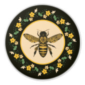 Gelbe Blumen und Viktorianische Bienen Keramikknauf (Vorderseite)