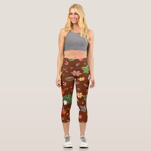 Gelbe Blumen und weiße Rosen 12 Capri Leggings (Vorderseite)