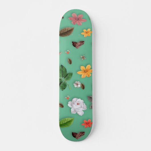 Gelbe Blumen und weiße Rosen 14 Skateboard (Vorne)