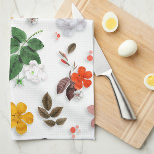 Gelbe Blumen und weiße Rosen 15 Geschirrtuch