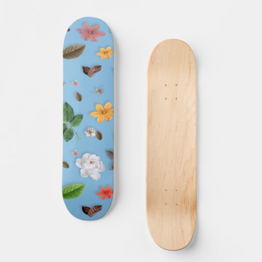 Gelbe Blumen und weiße Rosen 18 Skateboard (Vorderseite)