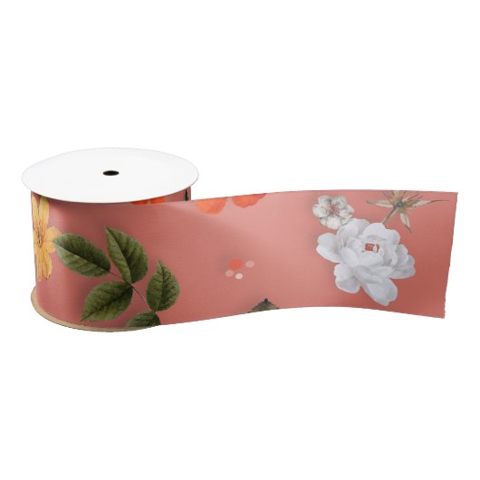 Gelbe Blumen und weiße Rosen 19 Satinband (Spule)