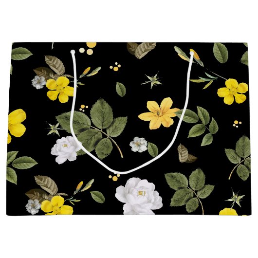 Gelbe Blumen und Weiße Rosen 2 Große Geschenktüte (Vorderseite)