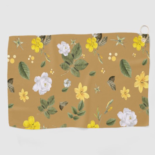 Gelbe Blumen und Weiße Rosen 4 Golfhandtuch (Horizontal)