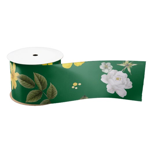 Gelbe Blumen und weiße Rosen 6 Satinband (Spule)