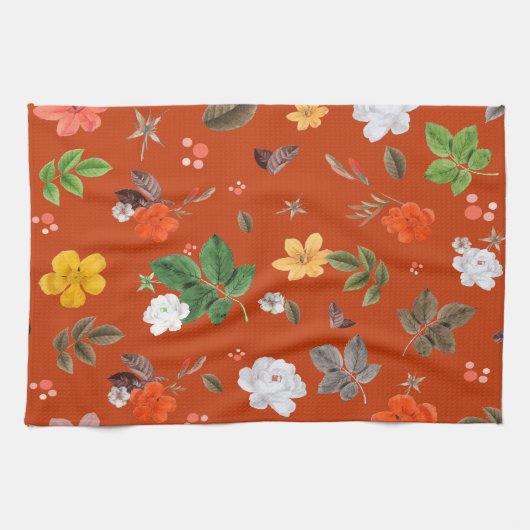 Gelbe Blumen und Weiße Rosen 9 Geschirrtuch (Horizontal)