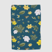 Gelbe Blumen und weiße Rosen Golfhandtuch (Vorderseite)