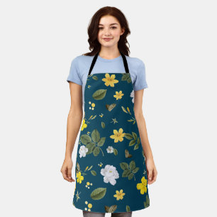 Gelbe Blumen und weiße Rosen Schürze