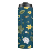 Gelbe Blumen und weiße Rosen Thermosbecher (Vorderseite)