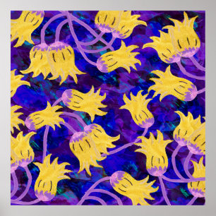 Gelbe Blumen Wasserfarben nahtloses Muster Poster
