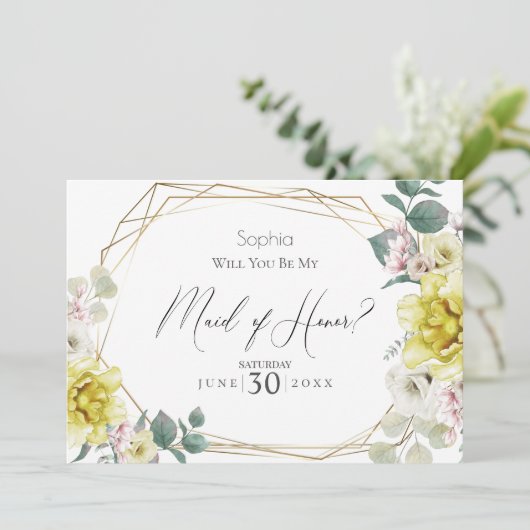 Gelbe Blumen wirst du meine Trauzeugin sein Einladung (Stehend Vorderseite)
