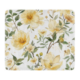 Gelbe Blumenaquarell-Botanischer Garten Schneidebrett