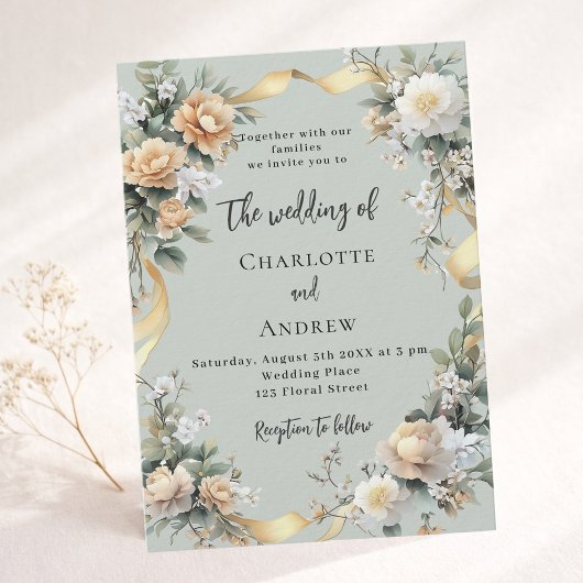 Gelbe Blumenblätter Gold Luxus Hochzeit Einladung