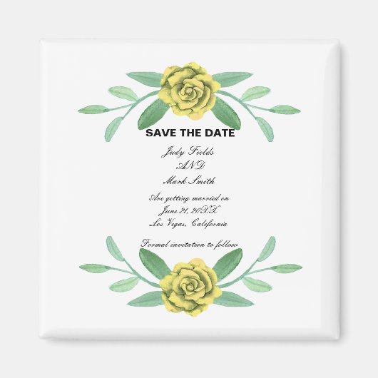 Gelbe Blumenblätterung Save the Date Magnet (Vorne)