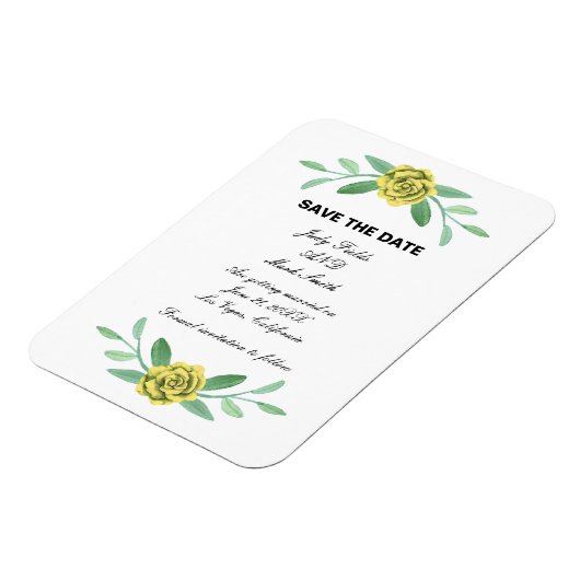 Gelbe Blumenblätterung Save the Date Magnet (Linke Seite)