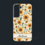 Gelbe Blumenblumen Samsung Galaxy Hülle<br><div class="desc">Ein schöner Sommer Sonnenblume Blumen gemusterten Handy Gehäuse. Ein hübsches,  nahtloses Muster-Design aus Aquarellblumen und grünem blauem Blattwerk. Fügen Sie einen Namen oder eine Initiale hinzu,  um dies zu einem persönlichen und einzigartigen Element zu machen.</div>