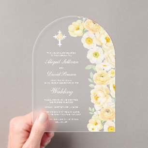 Gelbe Blumenbogen-Hochzeit Acryleinladungen