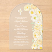Gelbe Blumenbogen-Hochzeit Acryleinladungen (Vorderseite)