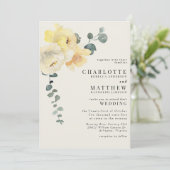 Gelbe Blumencreme Elegant Hochzeit ohne Eltern Einladung (Stehend Vorderseite)