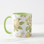 Gelbe Blumengarten-Tasse mit grünem Griff Tasse (Links)