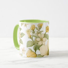 Gelbe Blumengarten-Tasse mit grünem Griff Tasse