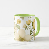 Gelbe Blumengarten-Tasse mit grünem Griff Tasse (VorderseiteRechts)